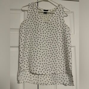 Women's White and Navy Anchor Print Sleeveless Top